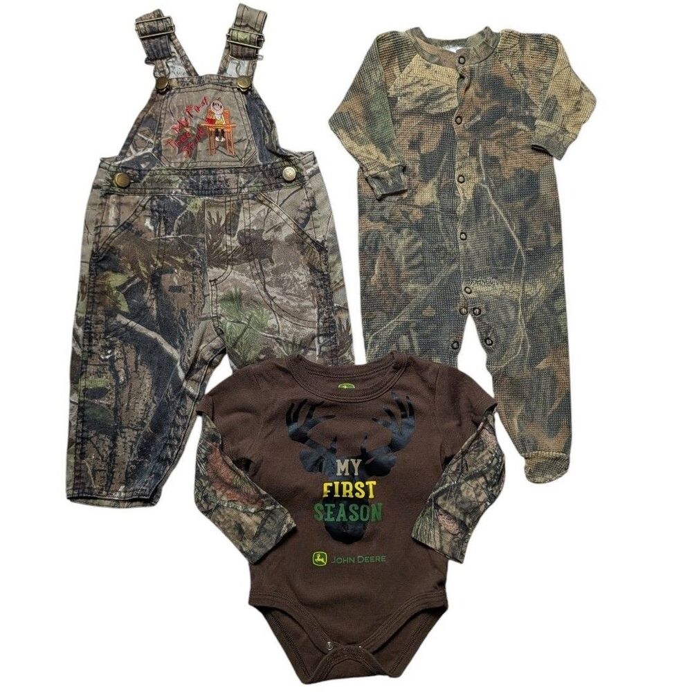 Baby Boy Camo Bundle Overalls/Sleeper/Bodysuit Lil Joey & John Deere Sz 3-6/6m